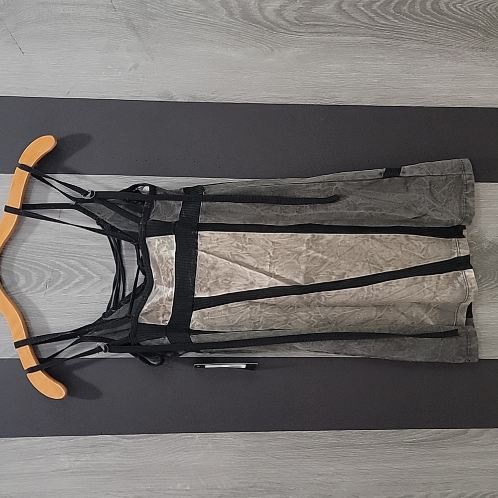 Salvage Black and Gray Satin, Embossed Camisole Top, Mini Dress - Picture 4 of 9